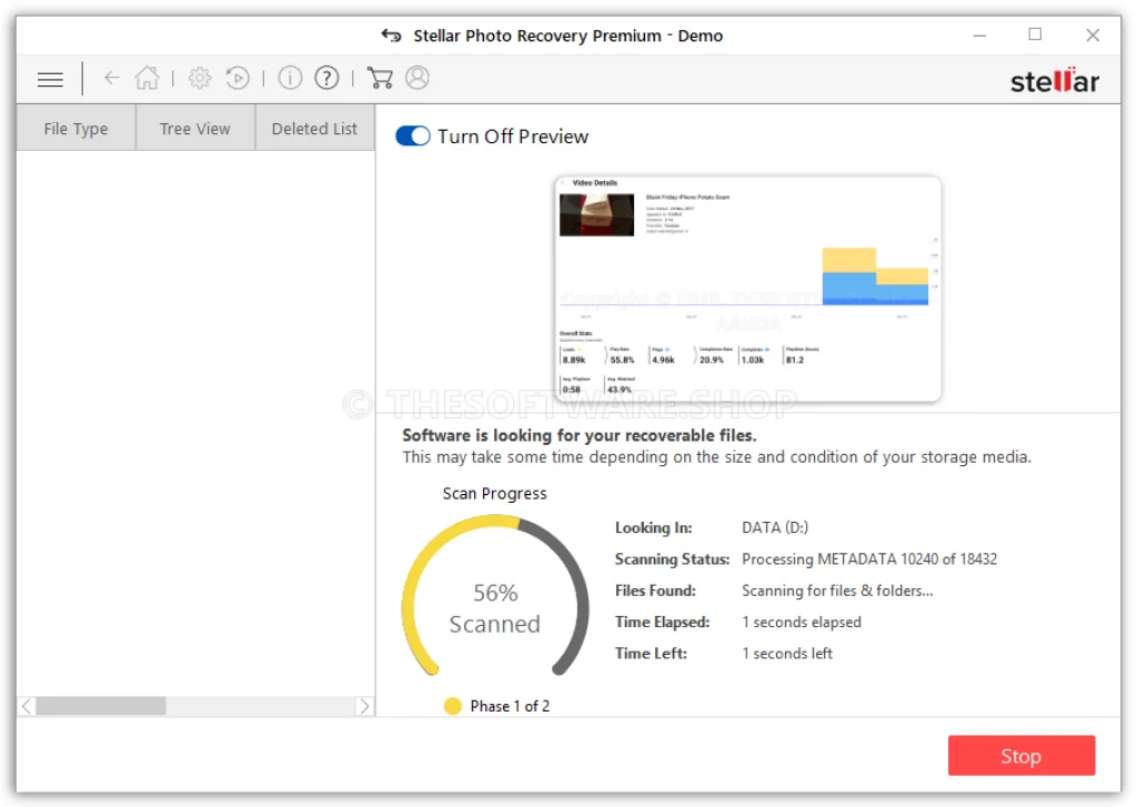 Stellar Photo Recovery Screenshot - Scanning