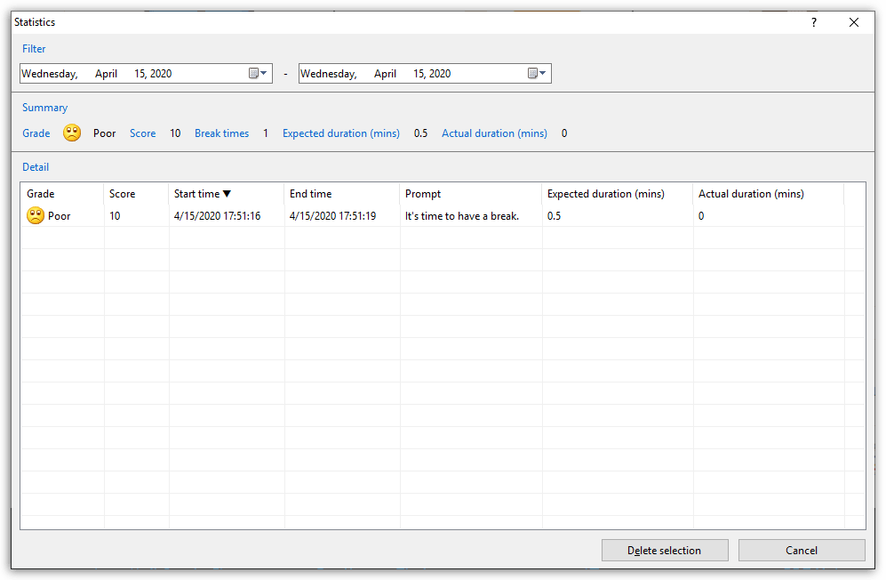 Trisun PC WorkBreak Statistics Screenshot