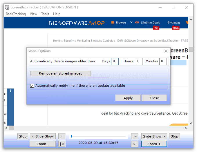 ScreeBackTracker Global Options