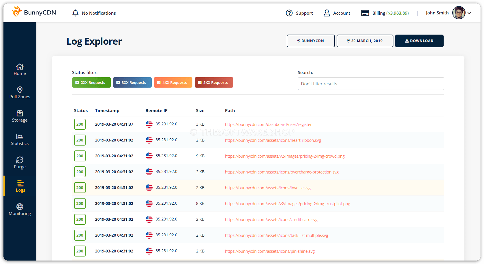 BunnyCDN log explorer