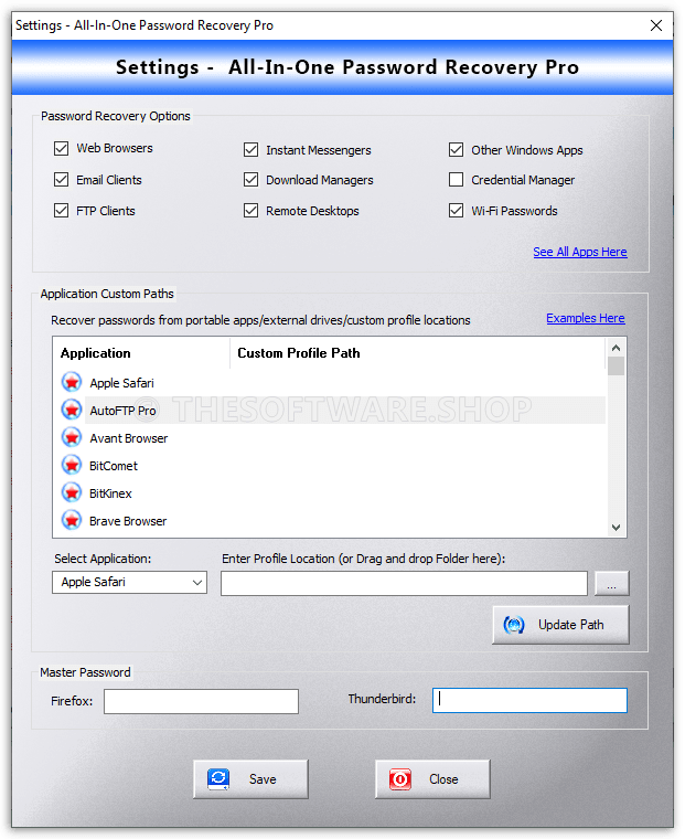 XenArmor All-in-One Password Recovery Pro - Settings