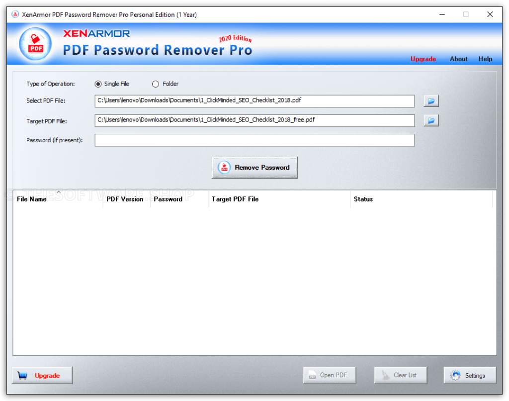 XenArmor PDF Password Remover Pro Screenshot