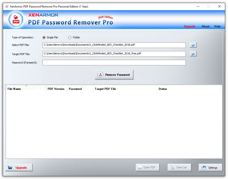 XenArmor PDF Password Remover Pro Screenshot