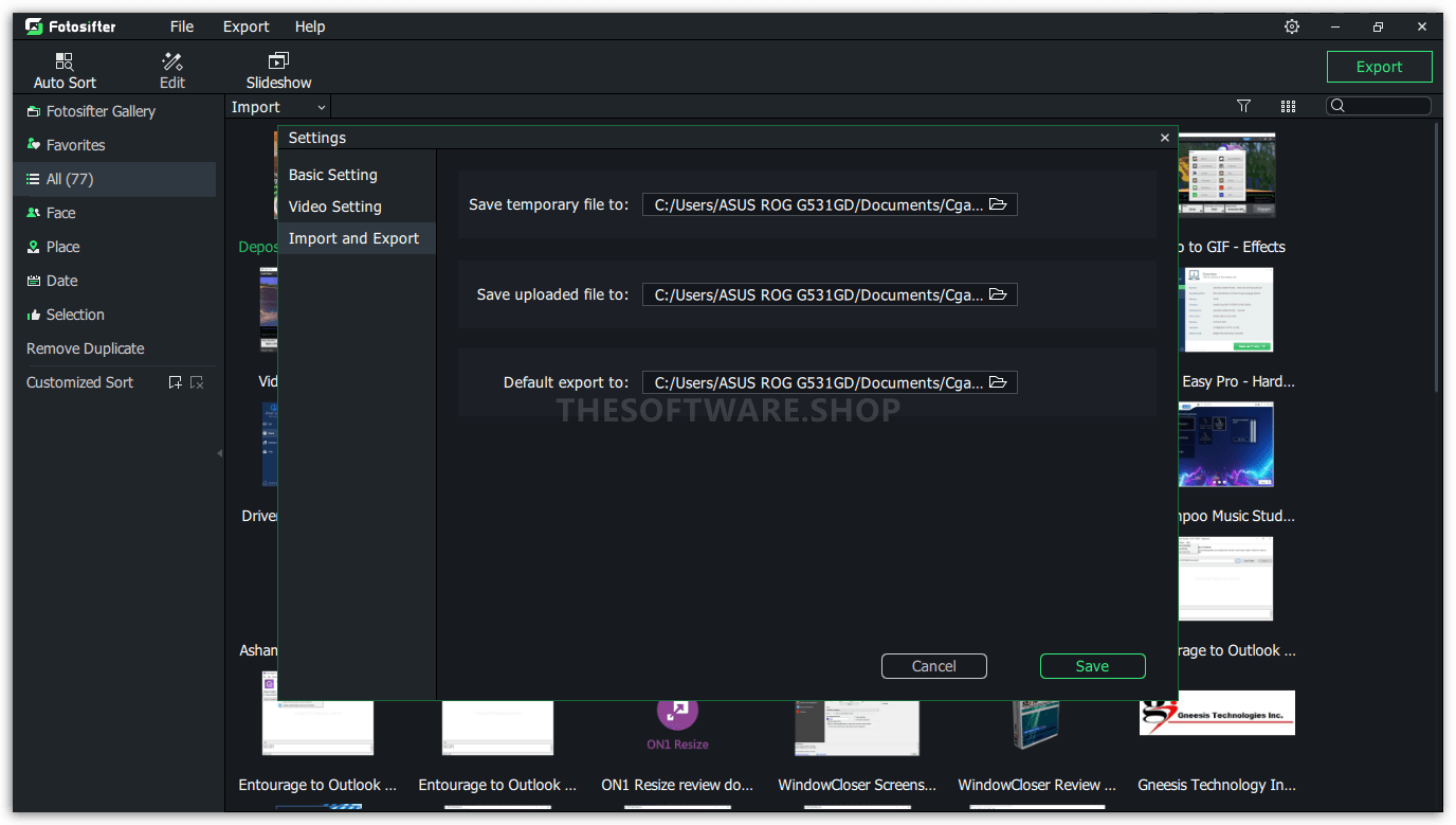 Cgaga Fotosifter - Settings