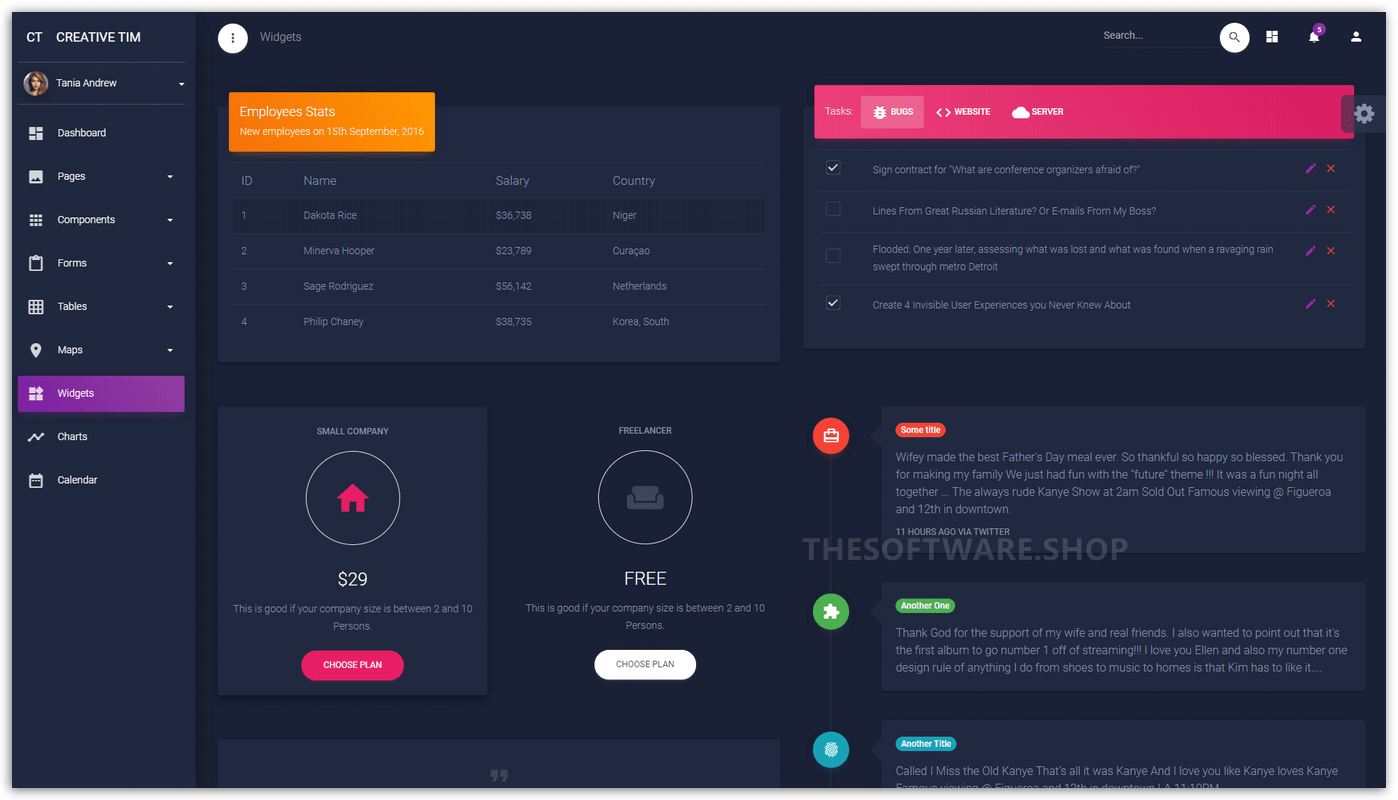 Material Dashboard Dark PRO - Widget