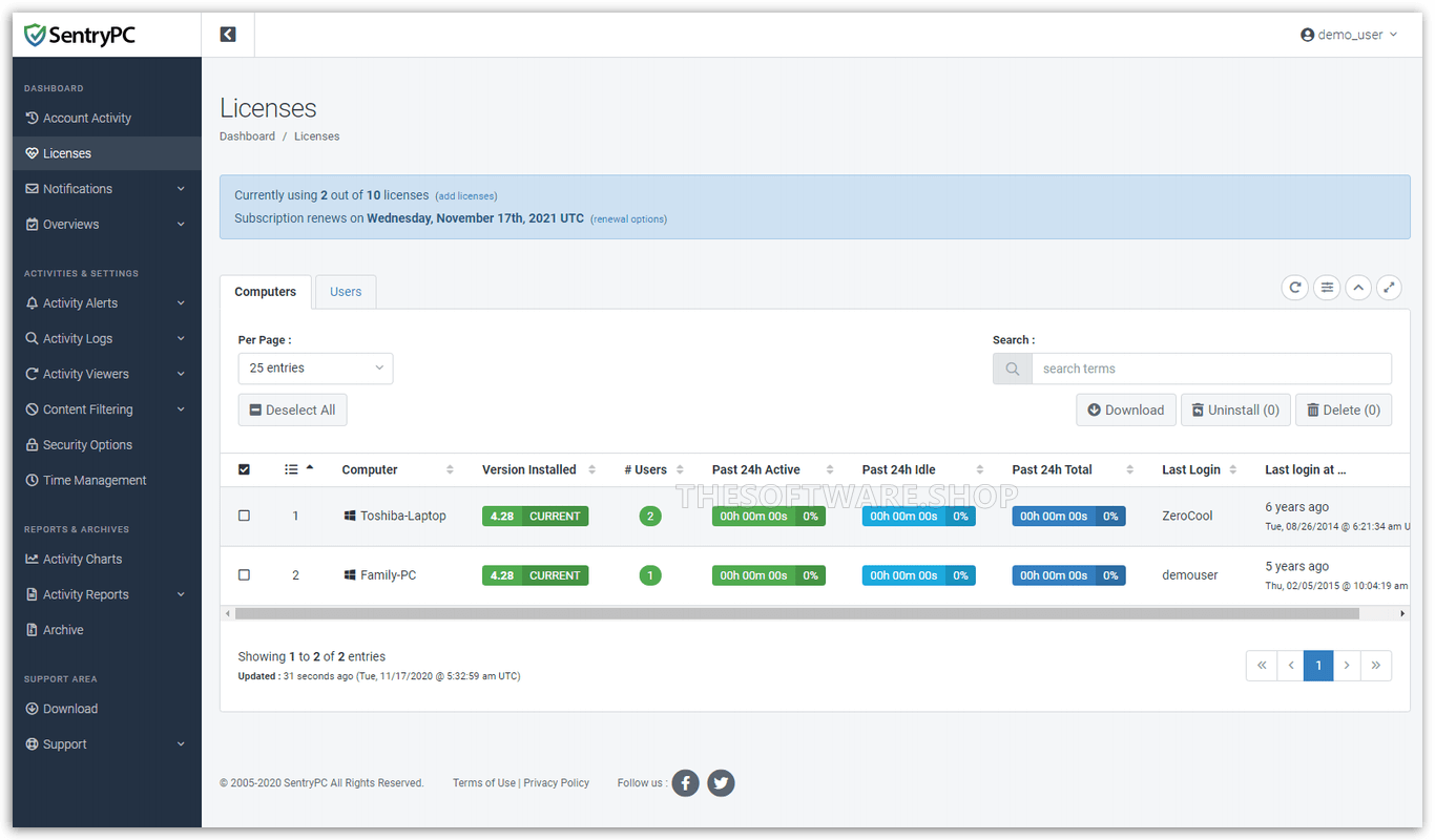 Licenses Screenshot