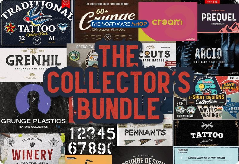 96% Off + 10% Off on The Collector’s Bundle – Lifetime Commercial License – 87 Distressed Fonts & 1200+ Grunge Graphics