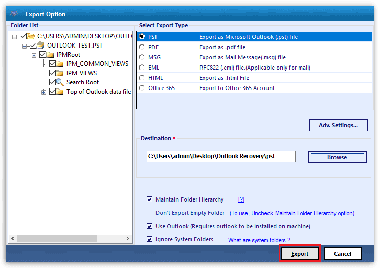 Save as PST PDF EML MSG HTML Format