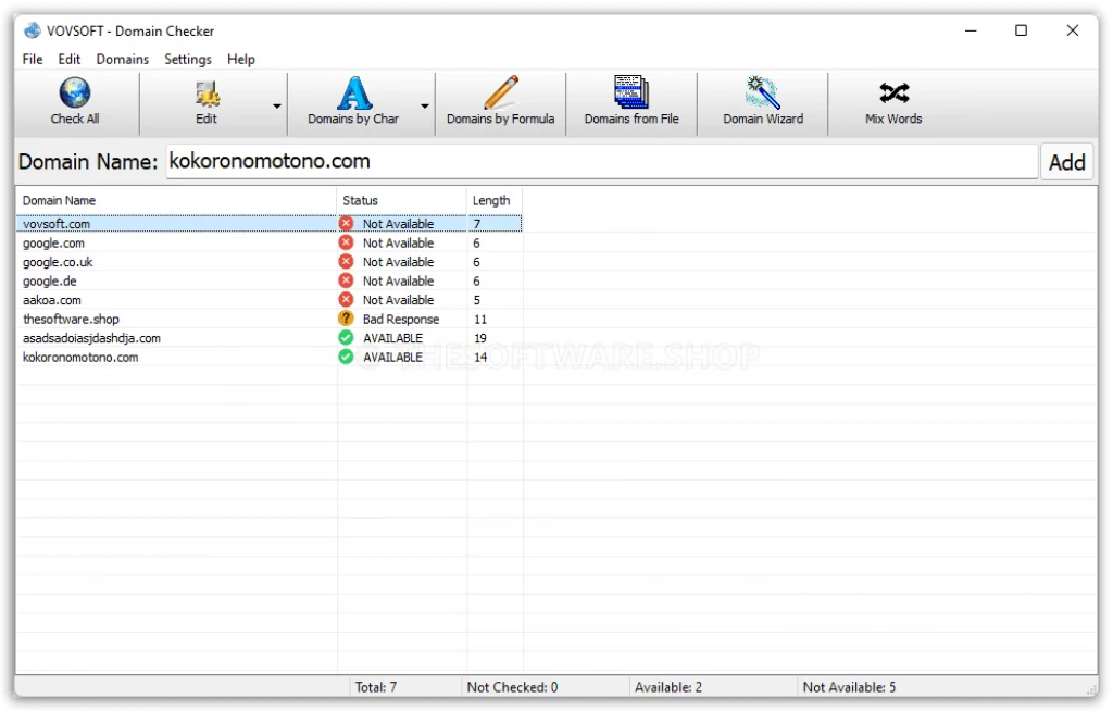 Vovsoft Domain Checker - Screenshot