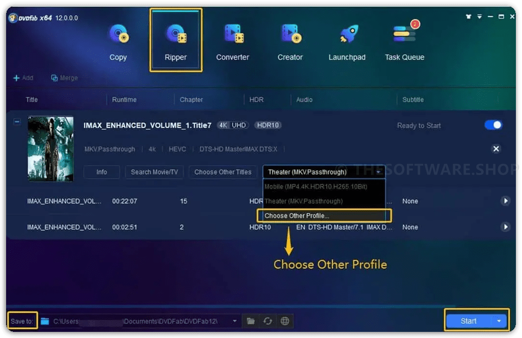 DVDFab UHD Ripper - Choose Profile