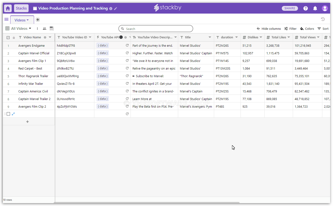 Stackby Youtube Api