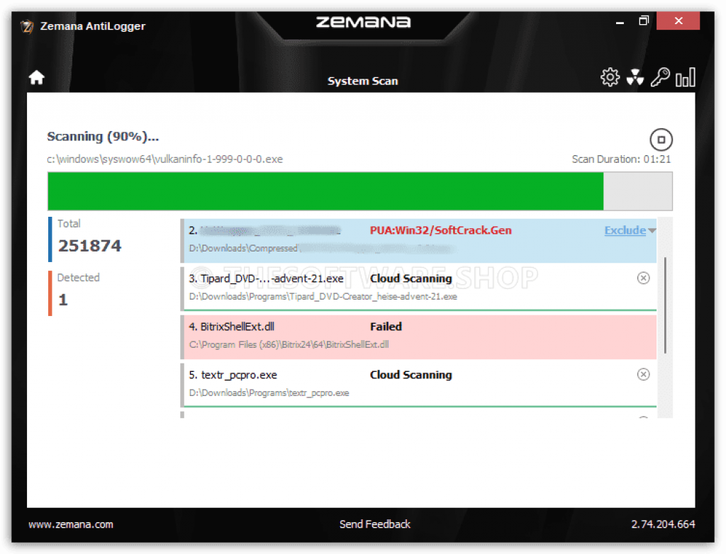 Zemana Antilogger Scanning