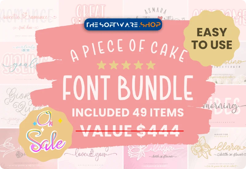 Font Giveaway: A Piece of Cake Font Bundle – Free Commercial License – 49 Premium Fonts – for Windows & Mac