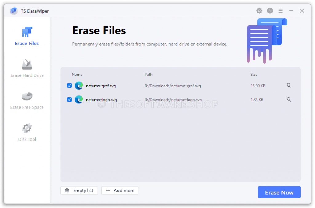 TS DataWiper for Windows - Added Files