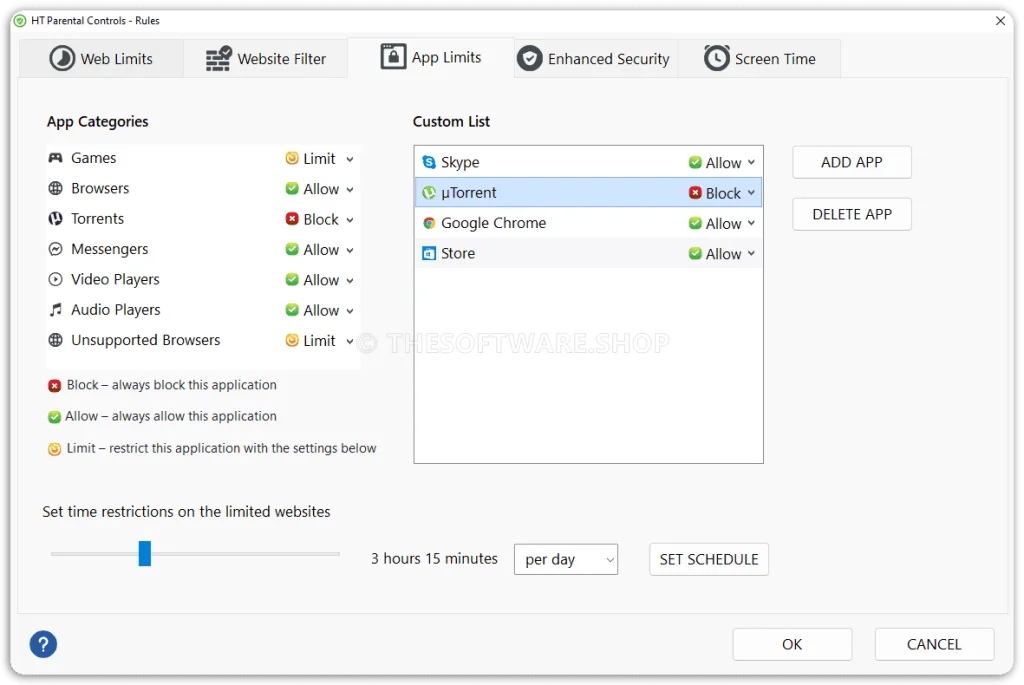 HT Parental Controls - App limits Rules
