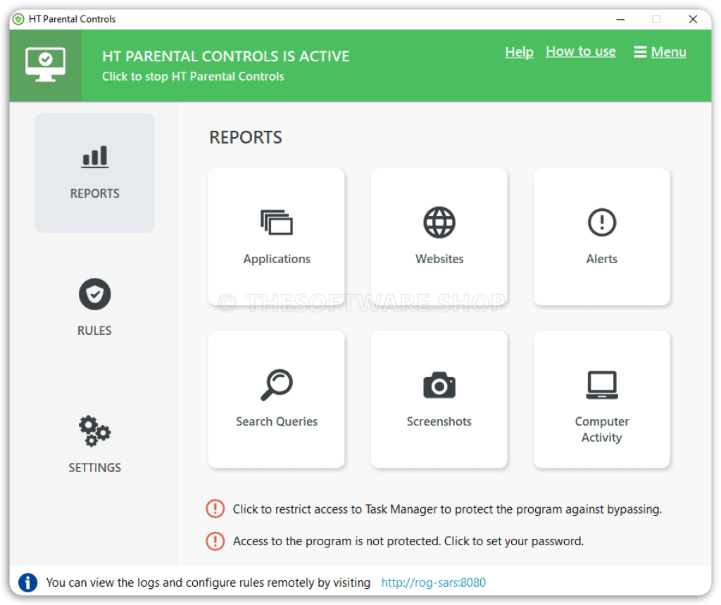 HT Parental Controls - Main interface