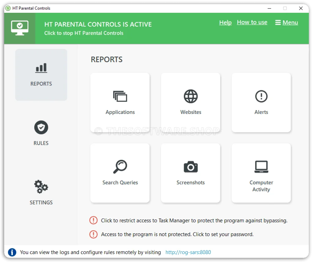 HT Parental Controls - Main interface