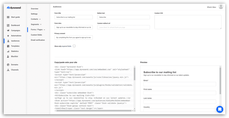 dynosend Ceate Web Form