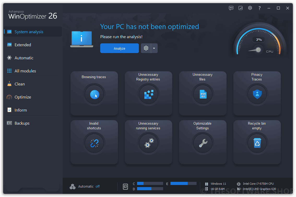 Ashampoo WinOptimizer 26 Interface