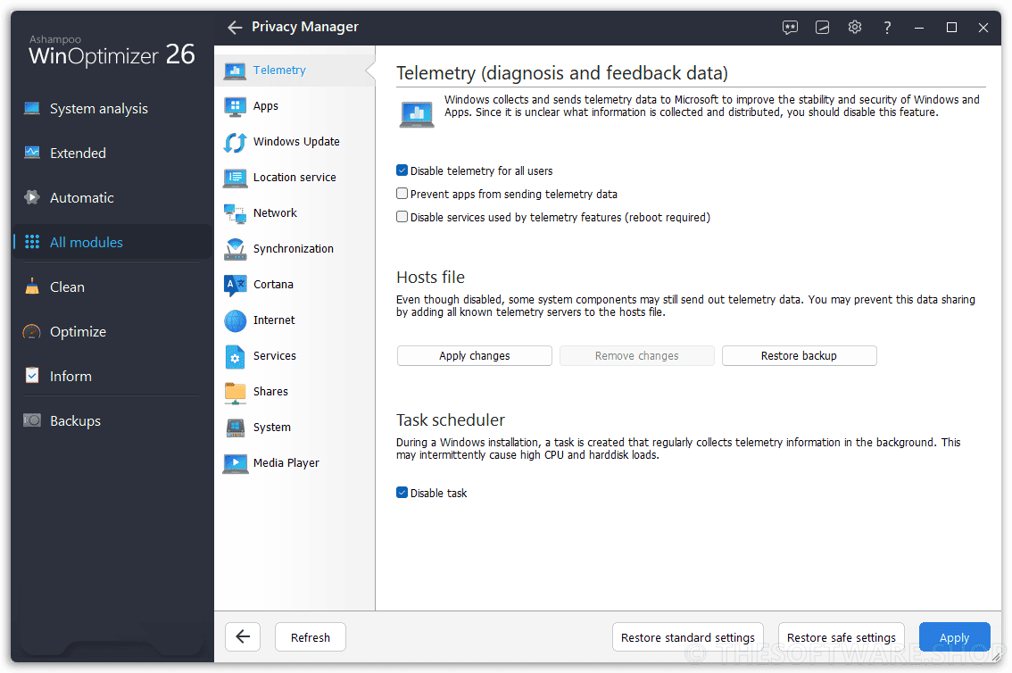 Ashampoo WinOptimizer 26 - Privacy Manager