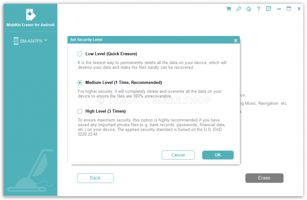 MobiKin Eraser for Android Screenshot - Set Security Level