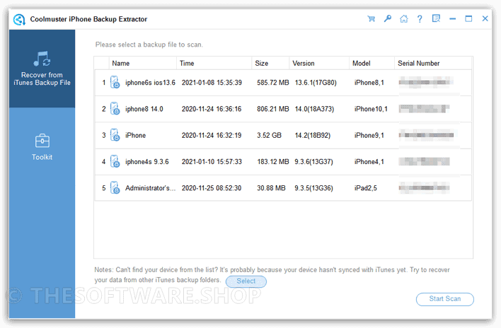 Coolmuster iPhone Backup Extractor List