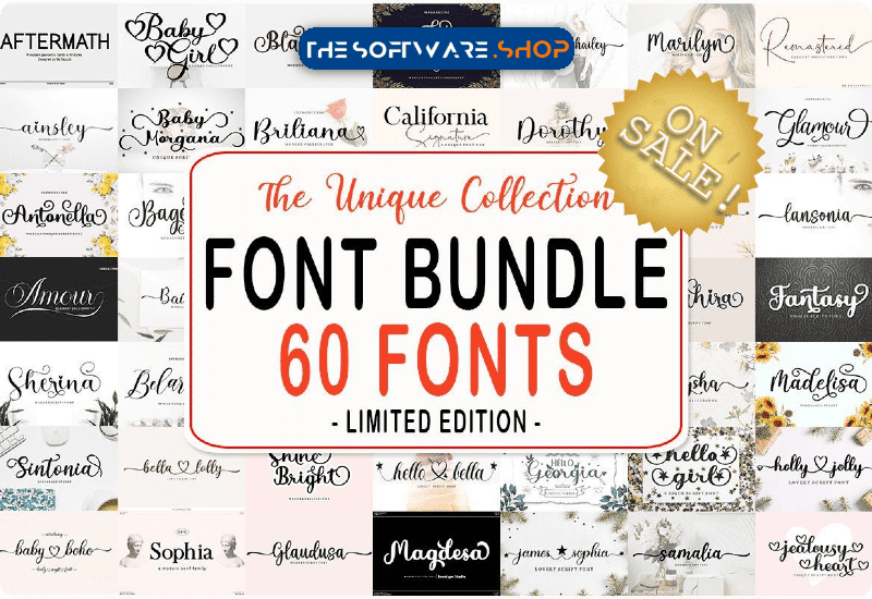 Font Giveaway – The Unique Collection Font Bundle: 60 Premium Script Fonts with Commercial License