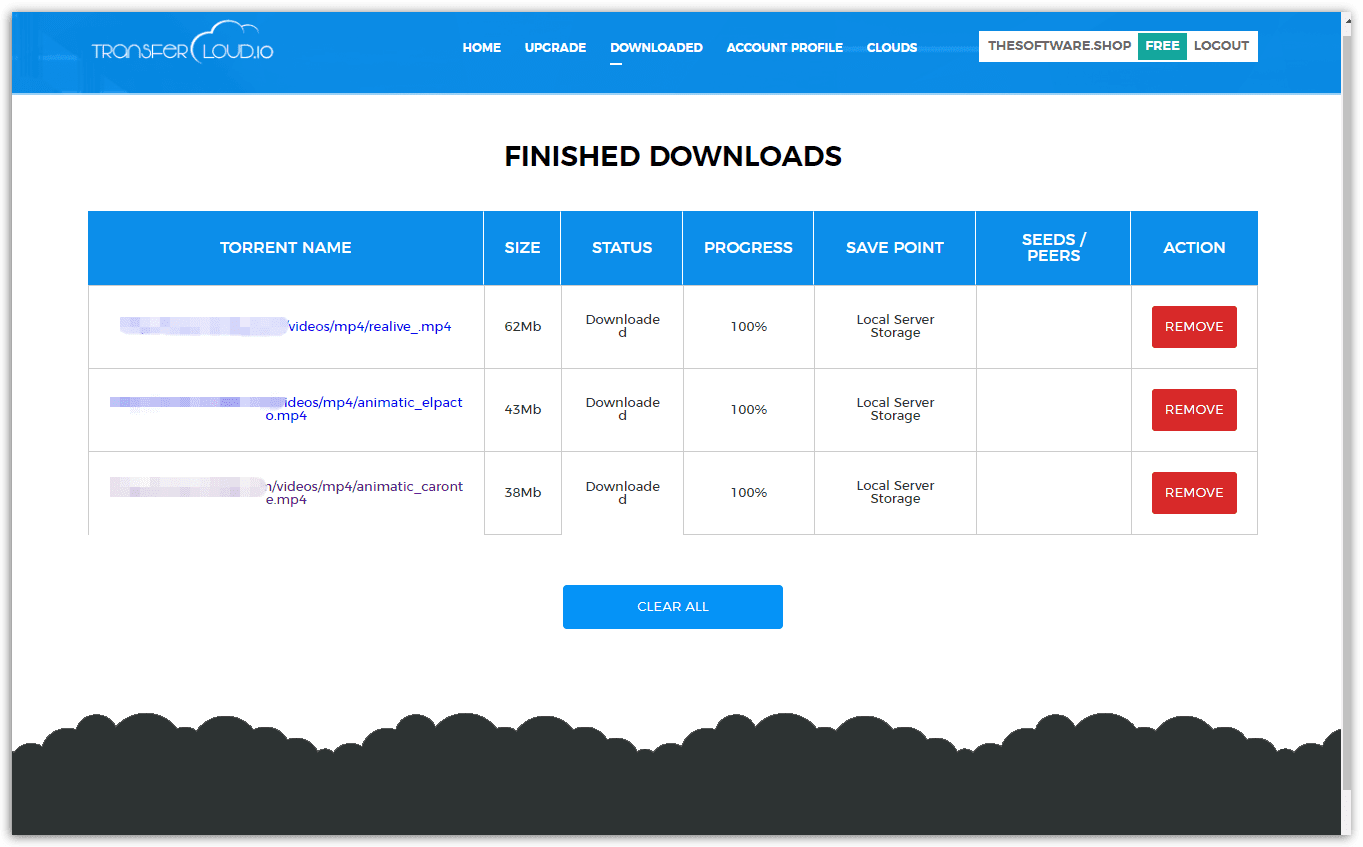 TransferCloud Premium Finished Downloads