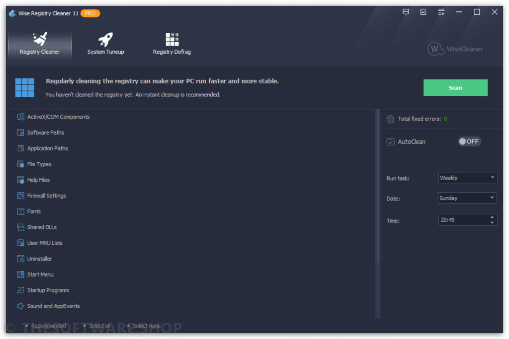 Wise Registry Cleaner 11 Pro Main interface