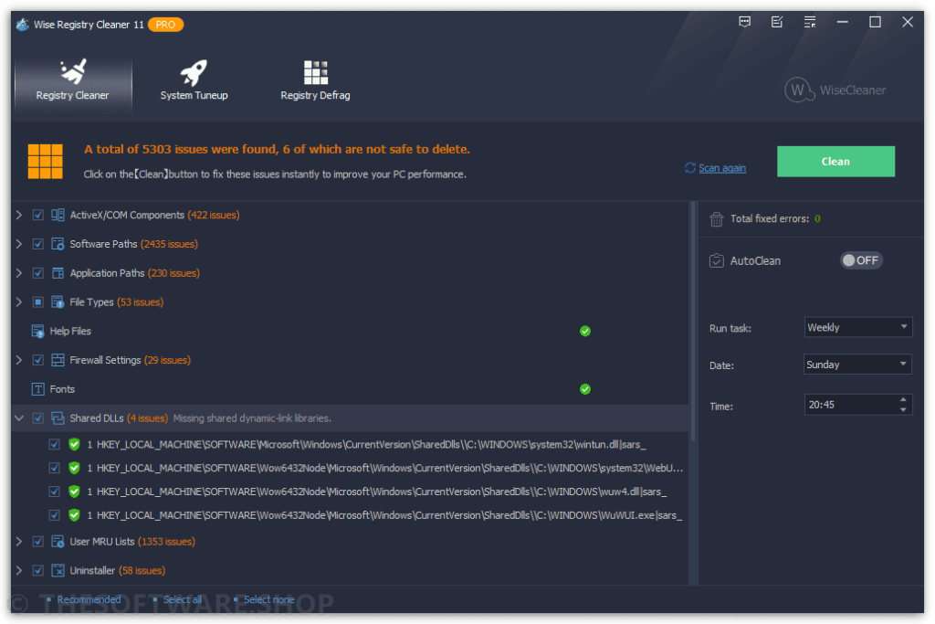 Wise Registry Cleaner 11 Pro Scan Result
