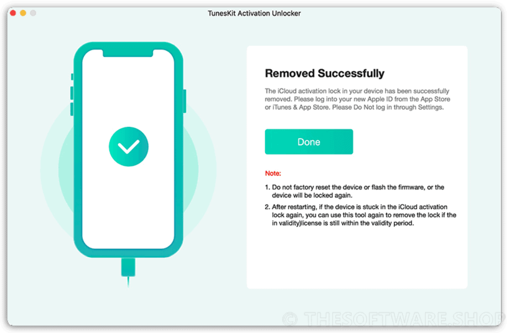 TunesKit Activation Unlocker - Removed Successfully