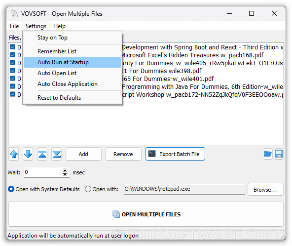 VOVSOFT Open Multiple Files Auto Run at Startup