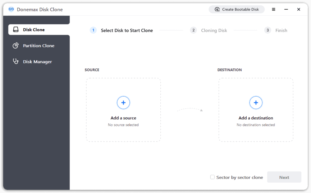 Donemax Disk Clone Interface