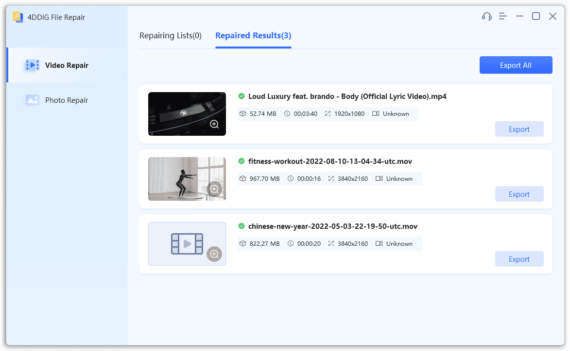 Tenorshare 4DDIG File Repair - Video Repaired Result