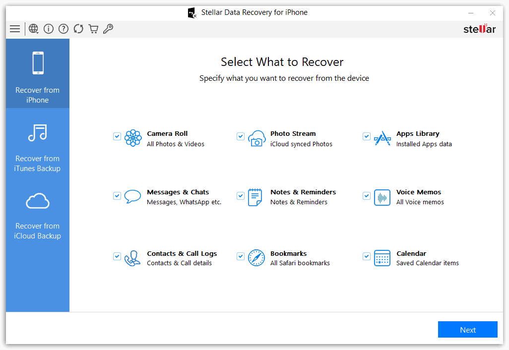 Stellar Data Recovery for iPhone - Start