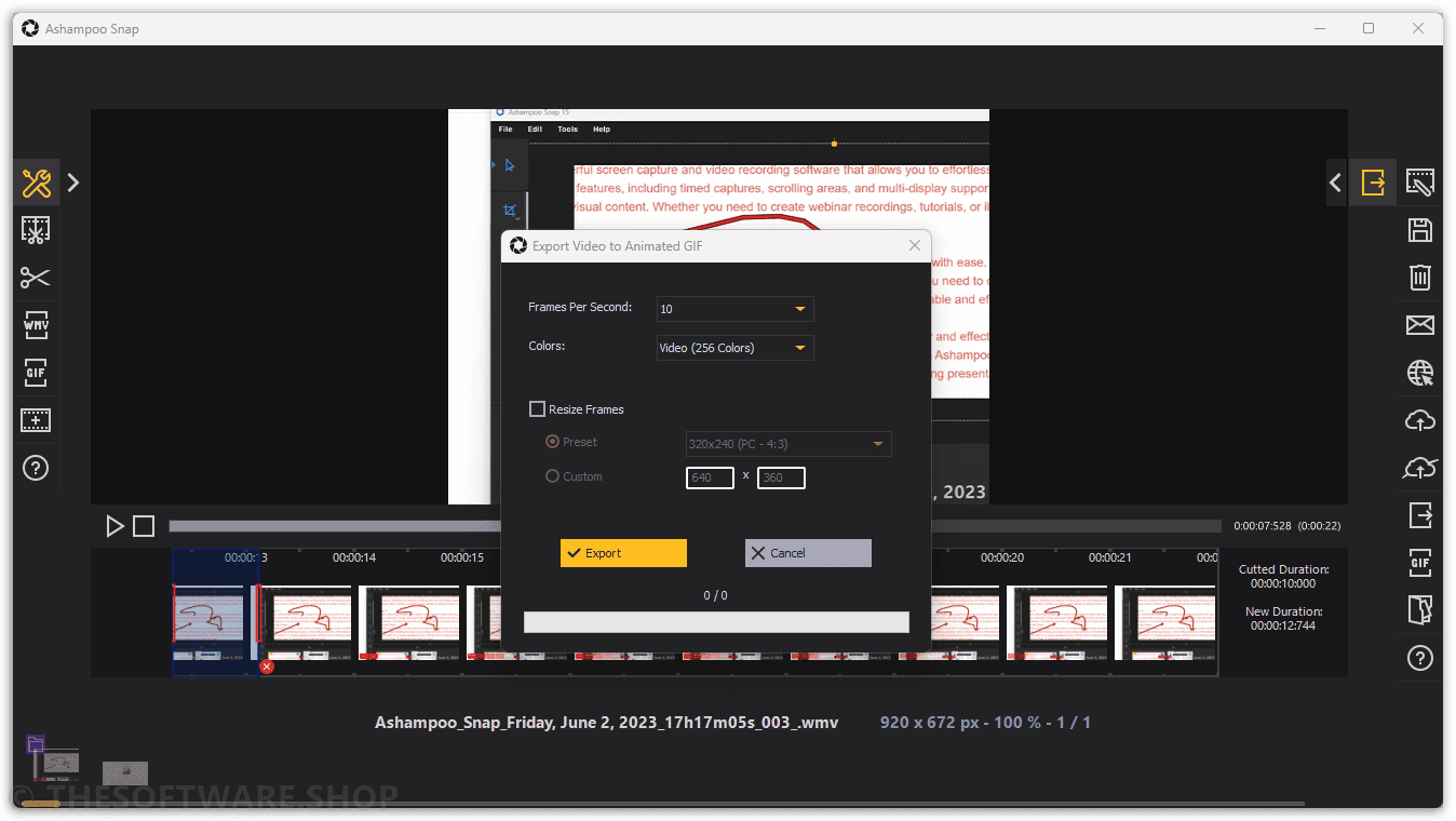 Ashampoo Snap 15 Export to Gif
