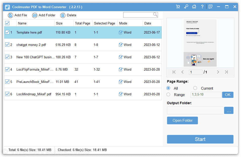 Coolmuster PDF to Word Converter Added Files