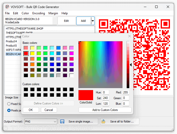 Vovsoft Bulk QR Code Generator - Color