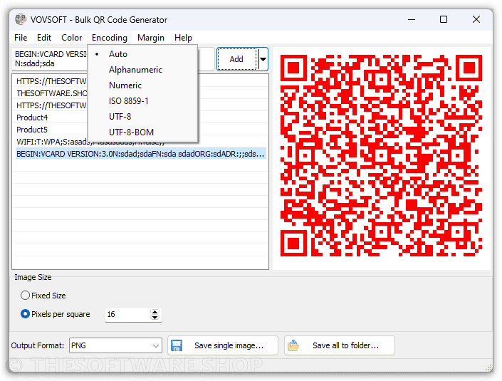 Vovsoft Bulk QR Code Generator Encoding