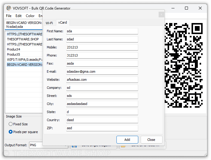 Vovsoft Bulk QR Code Generator - vCard