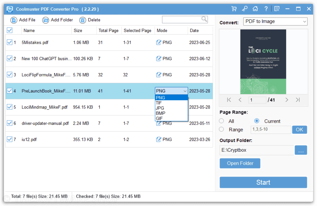 Coolmuster PDF Converter Pro - Image Format Selection