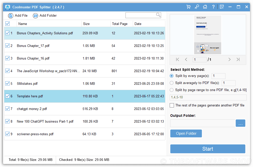 Coolmuster PDF Splitter Added PDFs