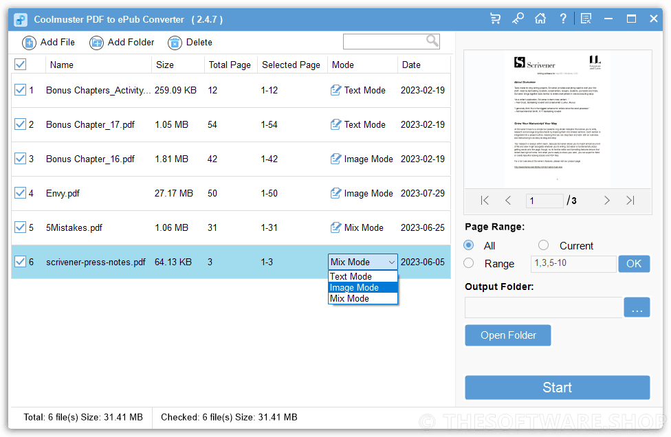 Coolmuster PDF to ePub Converter Added PDFs and Mode