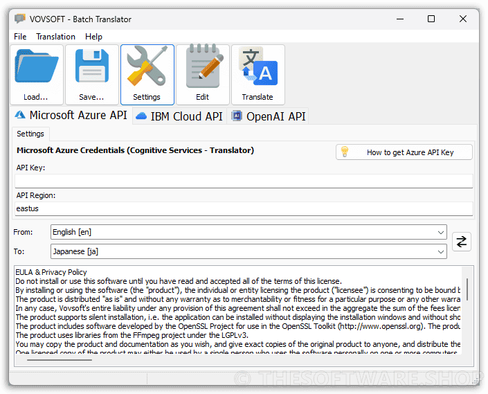 VOVSOFT Batch Translator Setting API Keys