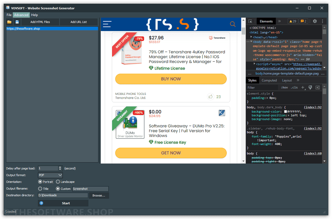 Vovsoft Website Screenshot Generator Dev Tools