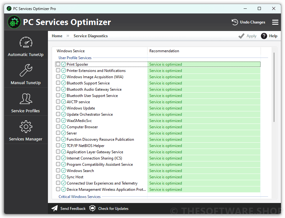 PC Services Optimizer 4 Pro - Service Diagnostics