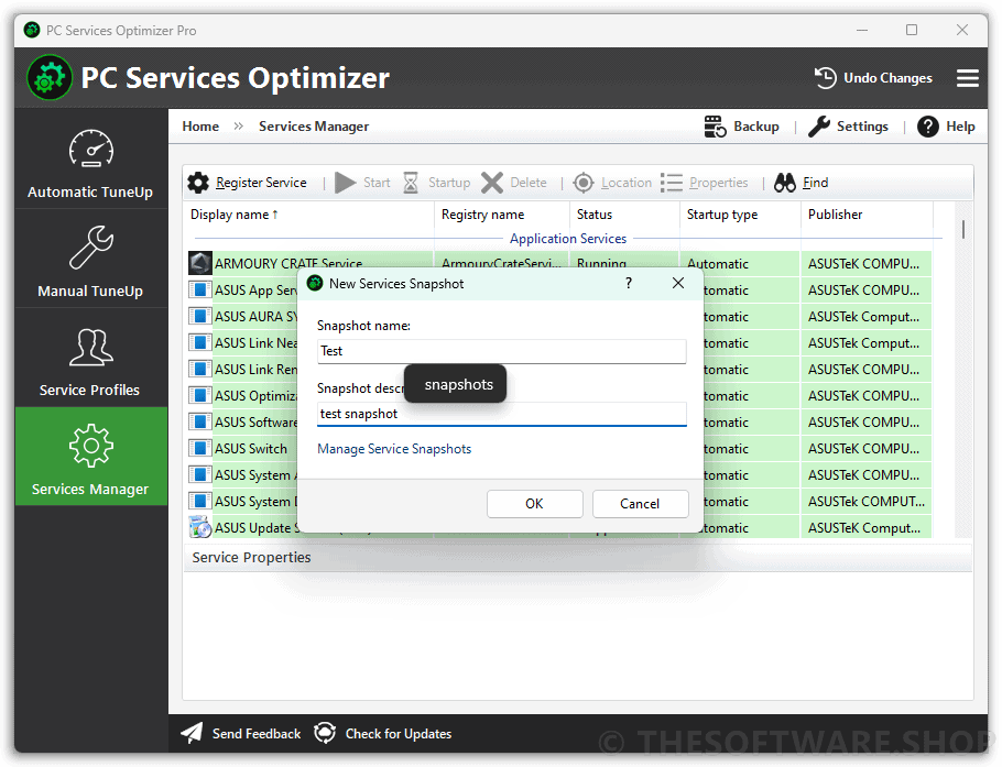 PC Services Optimizer 4 Pro - Service Snapshot