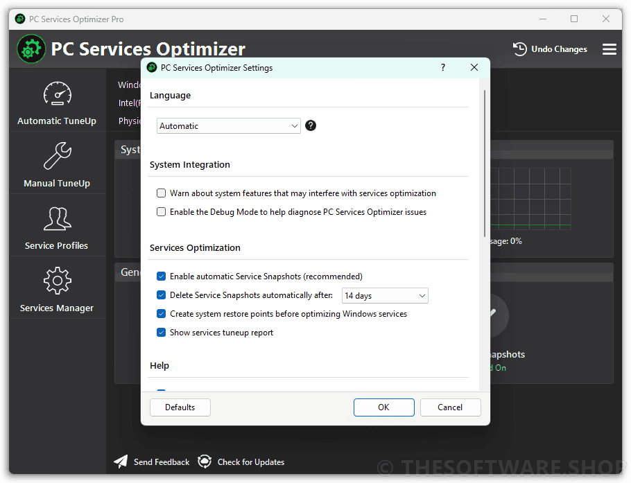 PC Services Optimizer 4 Pro Settings