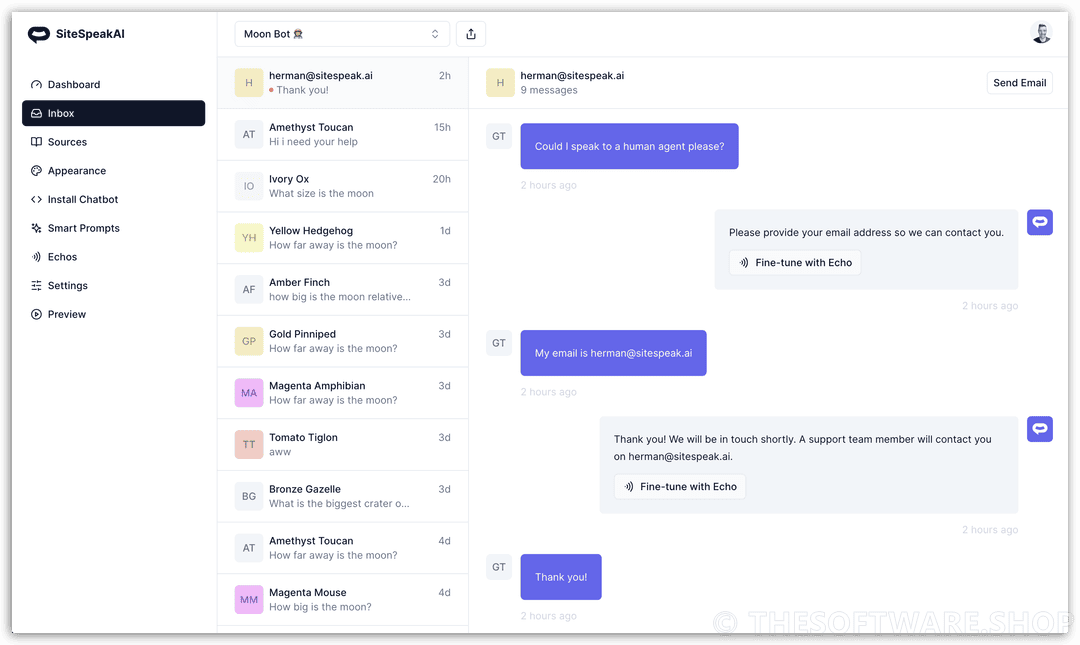 SiteSpeakAI Inbox