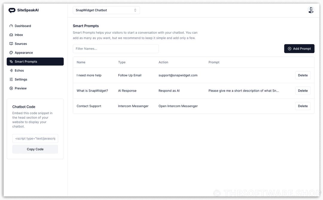 SiteSpeakAI Smart Prompts